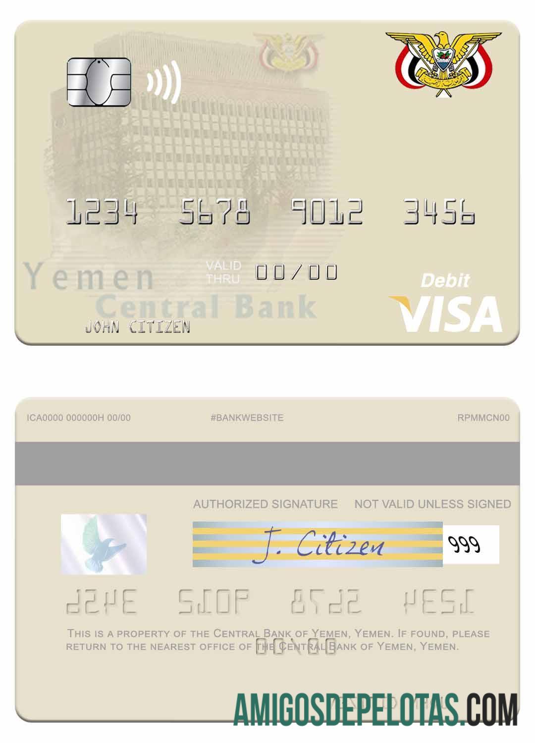 Cartão de débito Visa do Banco Central do Iêmen exemplo